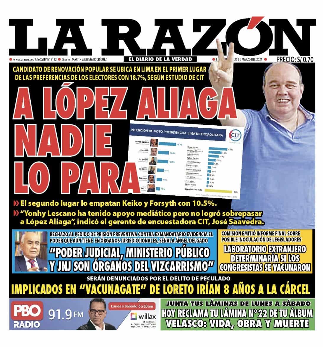 Portada impresa – Diario La Razón (26/03/2021)