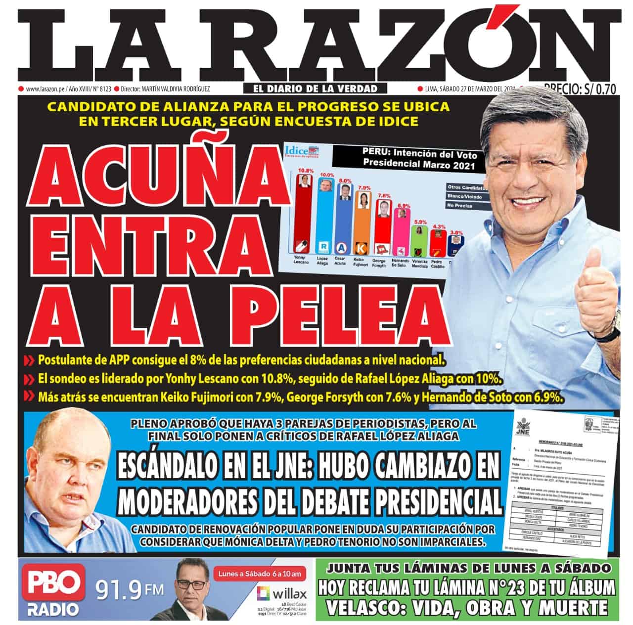 Portada impresa – Diario La Razón (27/03/2021)