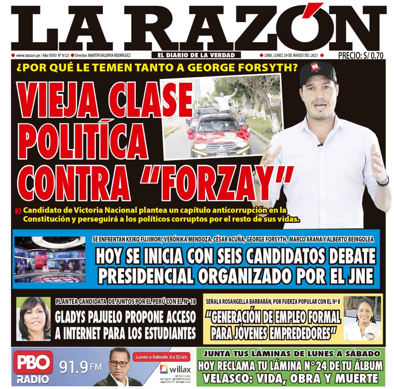 Portada impresa – Diario La Razón (29/03/2021)