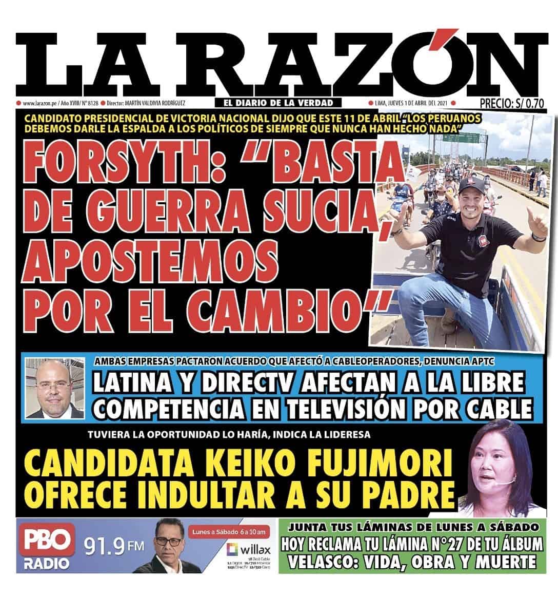 Portada impresa – Diario La Razón (01/04/2021)