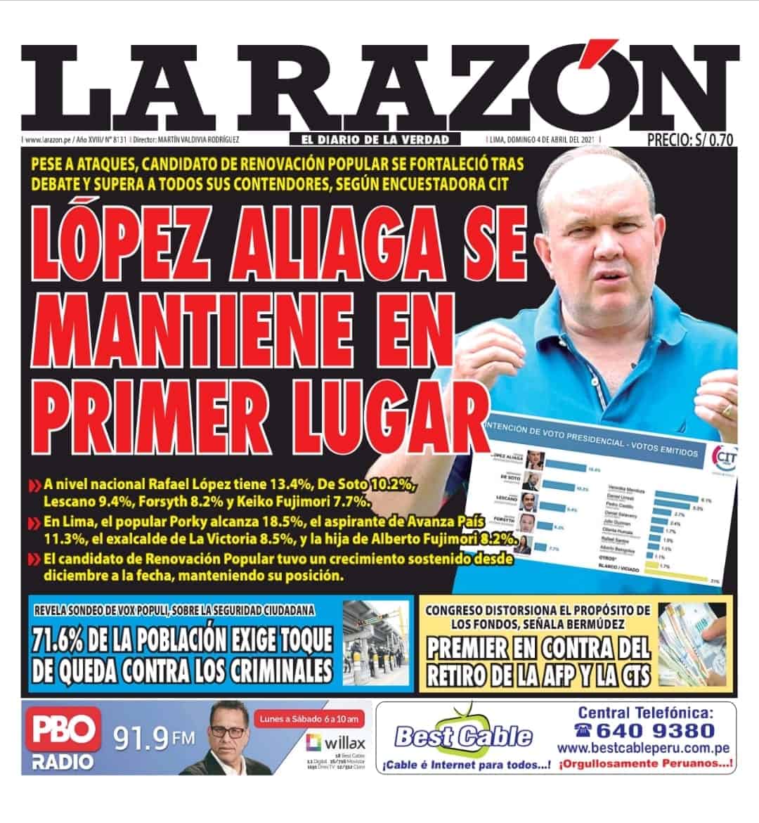 Portada impresa – Diario La Razón (04/04/2021)