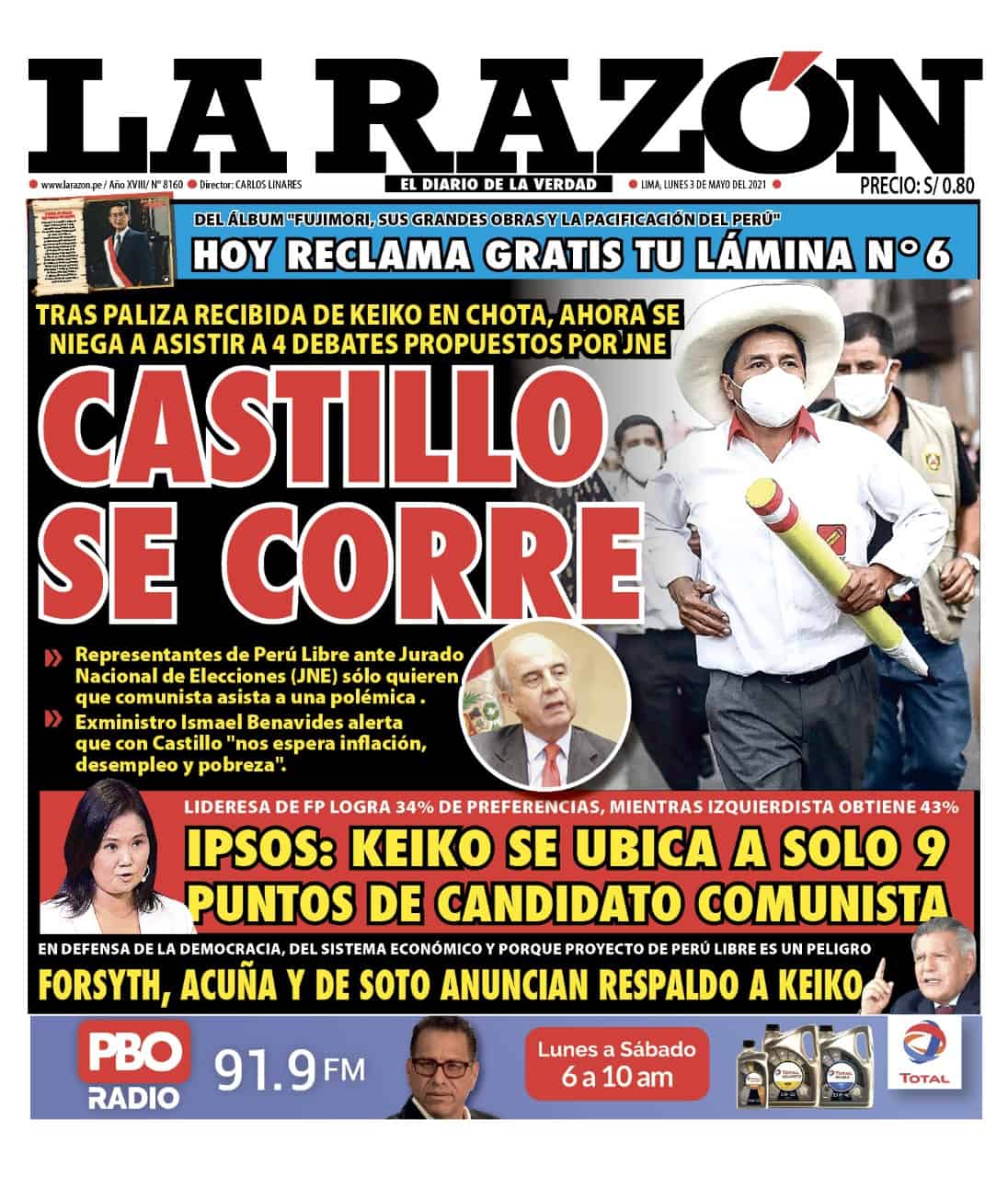 Portada impresa – Diario La Razón (03/05/2021)