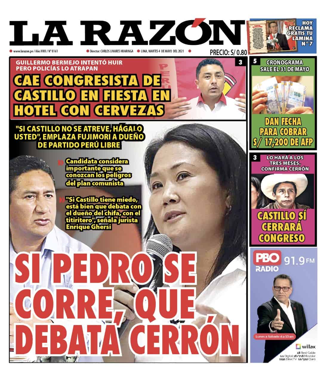 Portada impresa – Diario La Razón (04/05/2021)