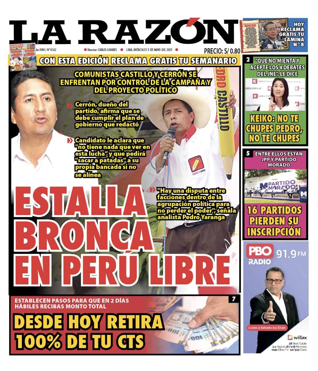 Portada impresa – Diario La Razón (05/05/2021)