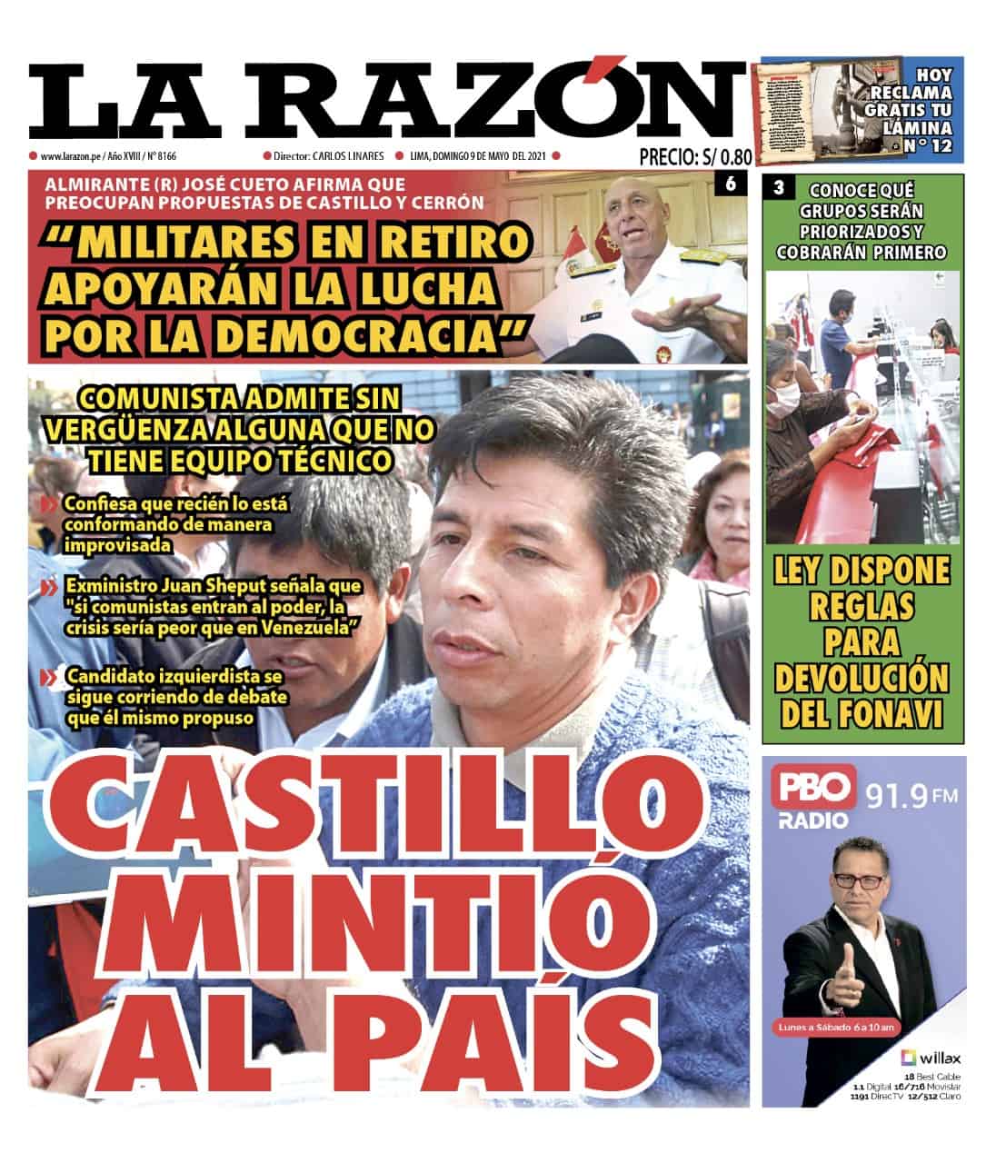 Portada impresa – Diario La Razón (09/05/2021)