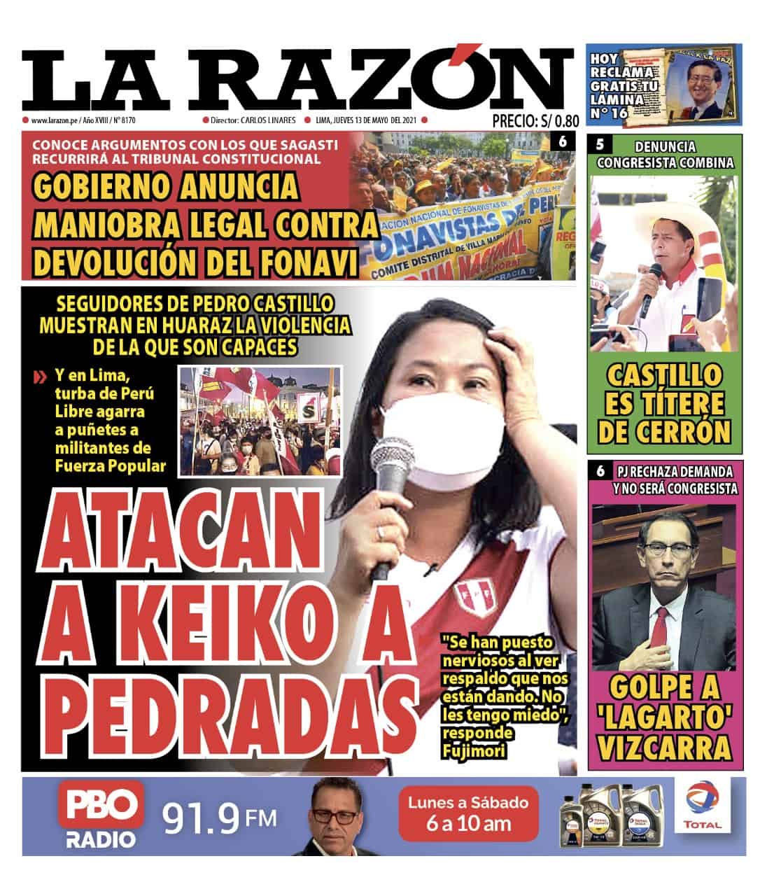 Portada impresa – Diario La Razón (13/05/2021)