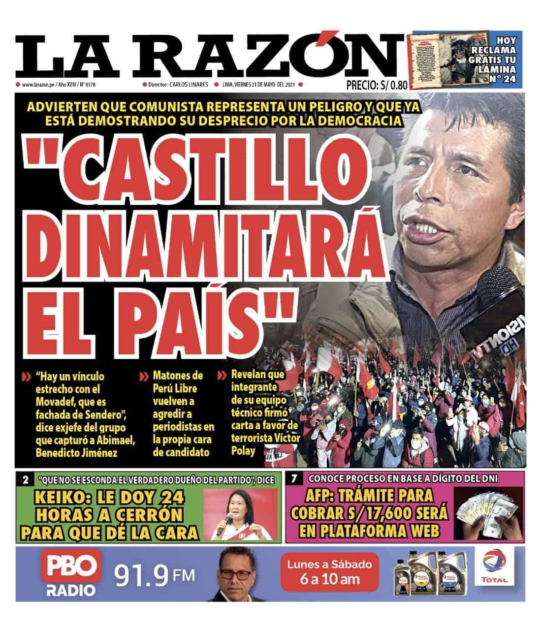 Portada impresa – Diario La Razón (21/05/2021)