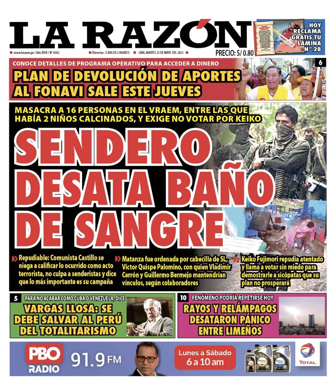Portada impresa – Diario La Razón (25/05/2021)