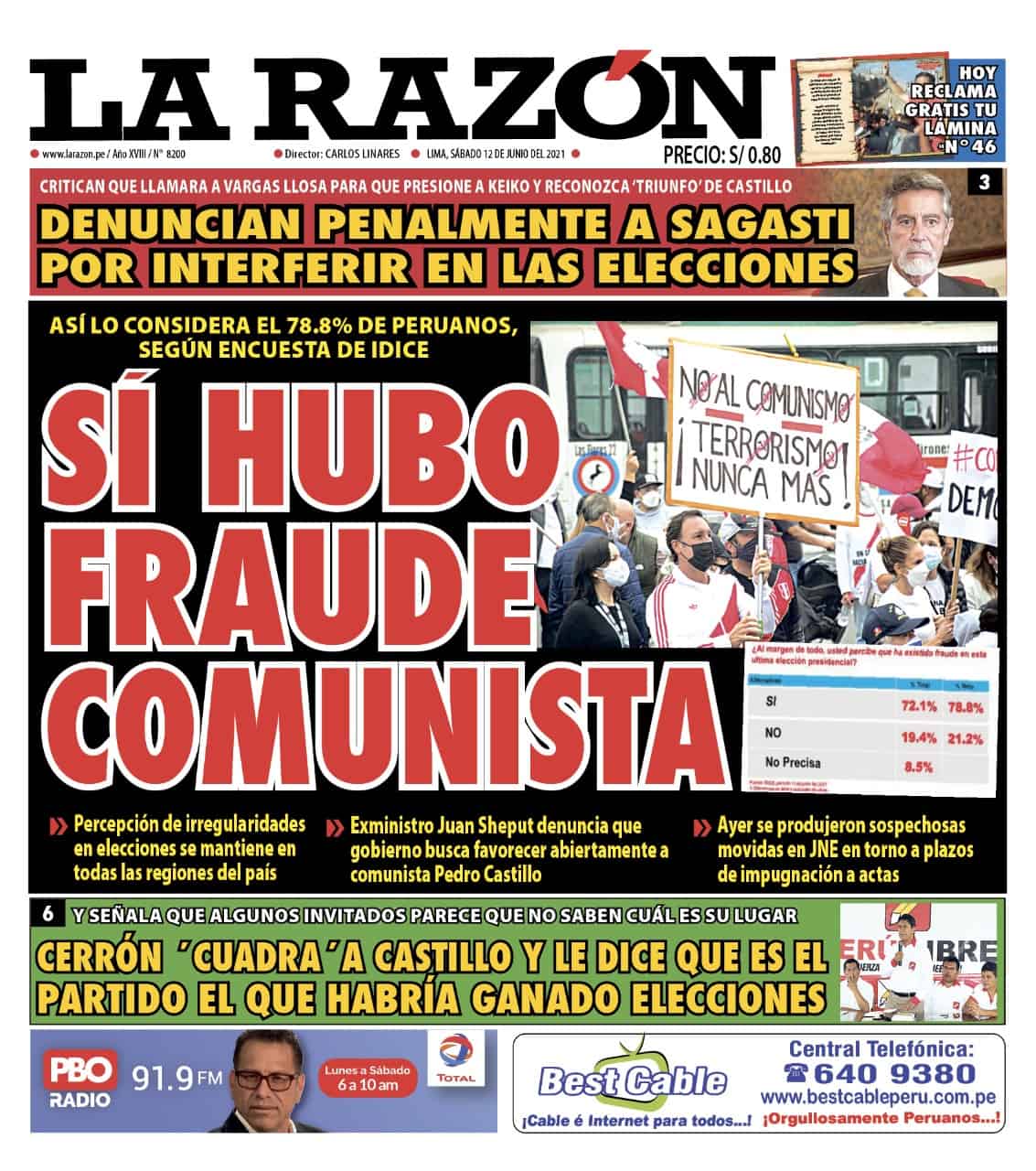 Portada impresa – Diario La Razón (12/06/2021)