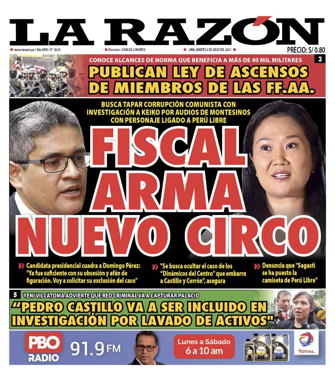 Portada impresa – Diario La Razón (06/07/2021)