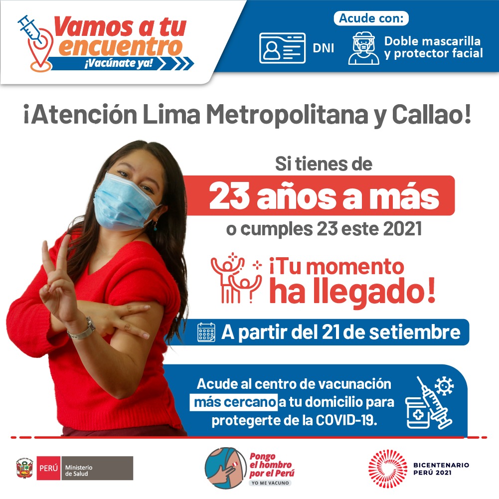 COVID-19: Desde mañana comienza vacunación de 23 a 24 años en Lima y Callao