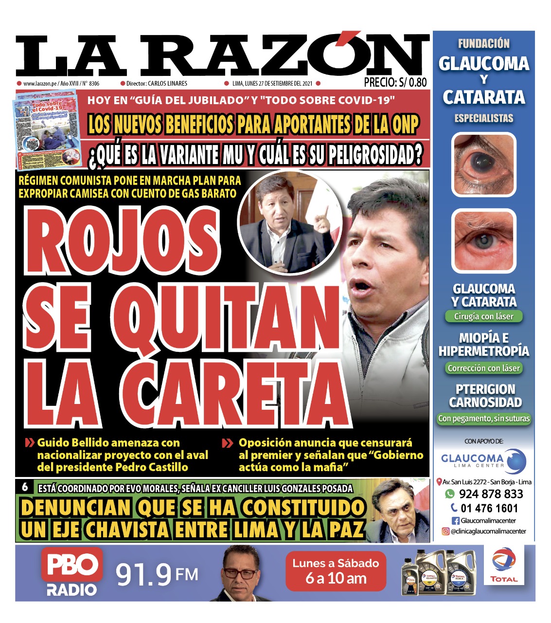 Portada impresa – Diario La Razón (27/09/2021)