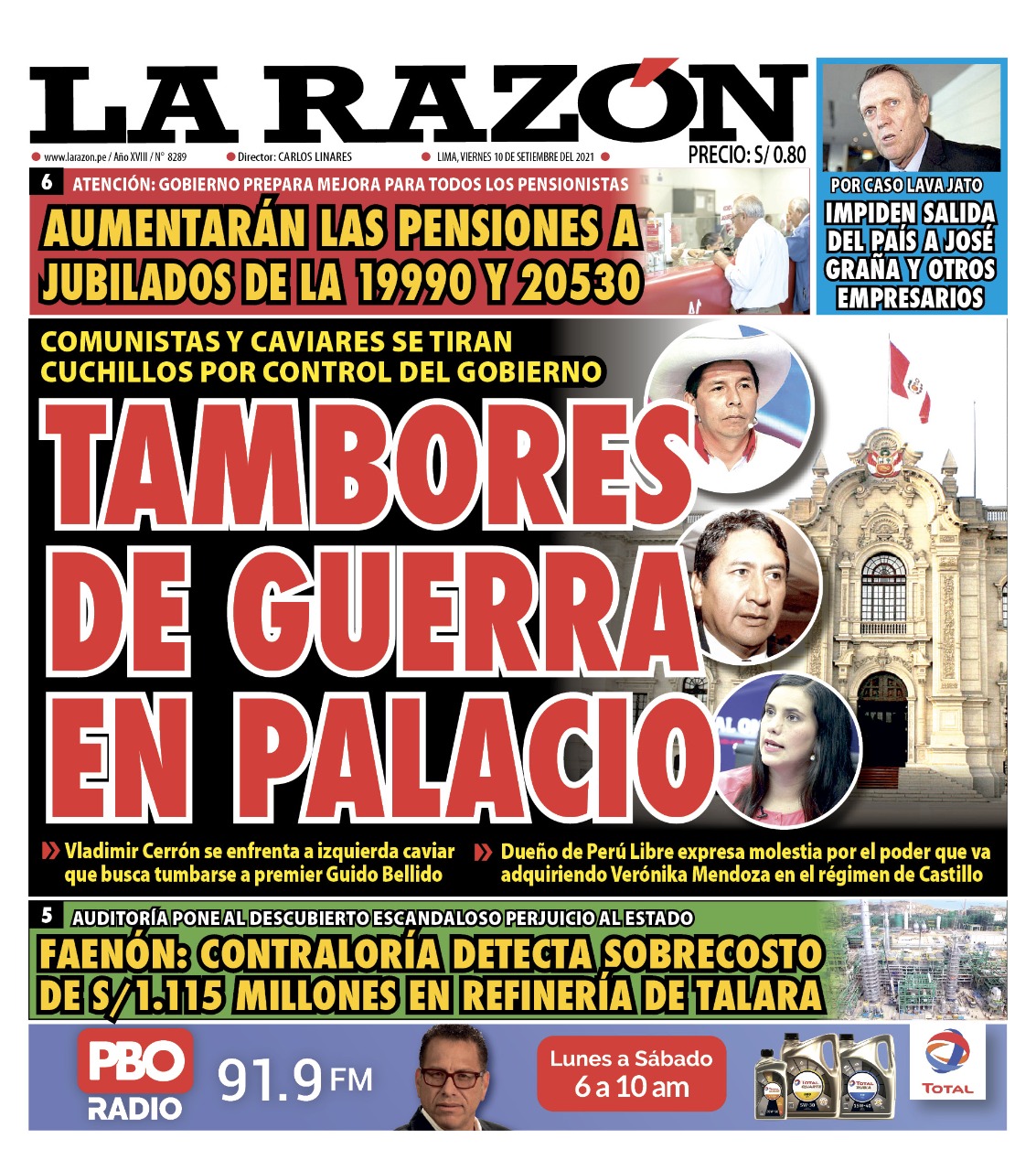 Portada impresa – Diario La Razón (10/09/2021)