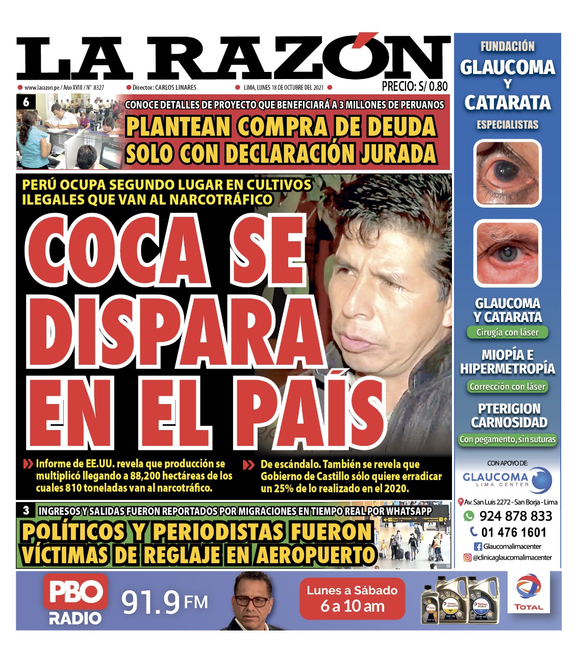 Portada impresa – Diario La Razón (18/10/2021)