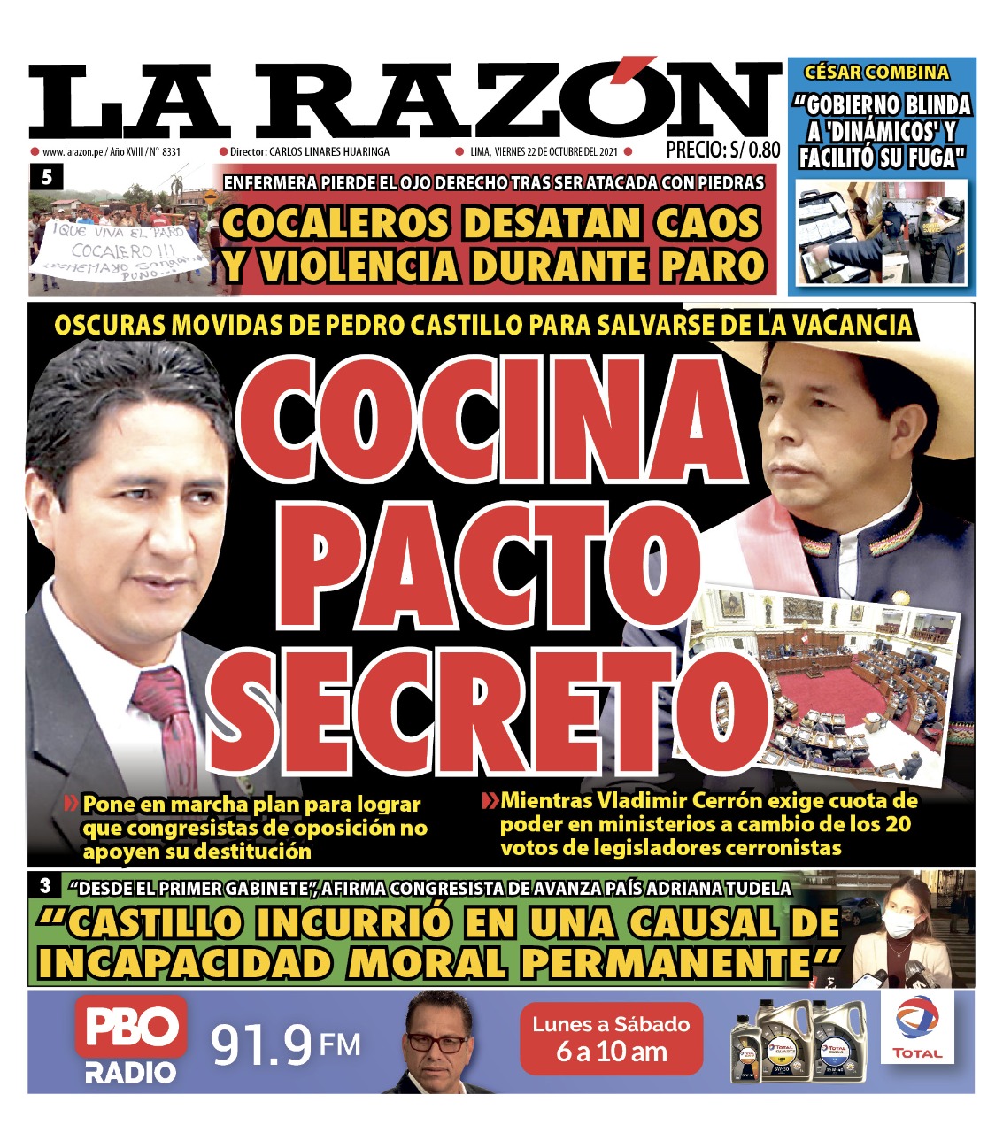 Portada impresa – Diario La Razón (22/10/2021)