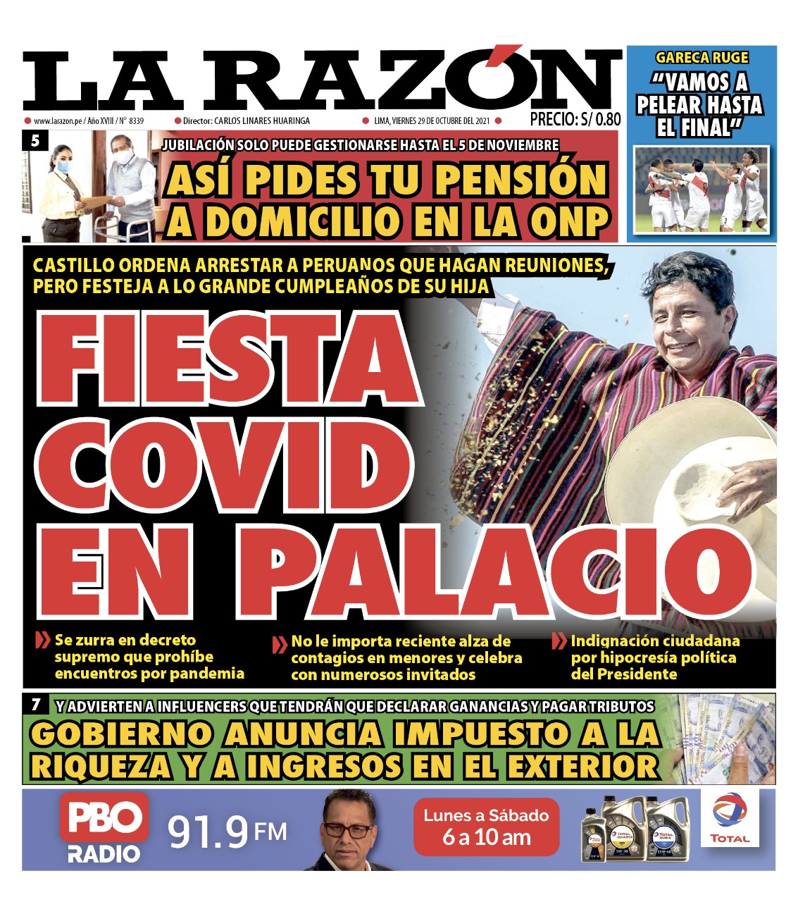 Portada impresa – Diario La Razón (29/10/2021)