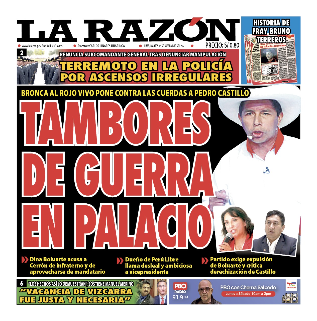 Portada impresa – Diario La Razón (16/11/2021)