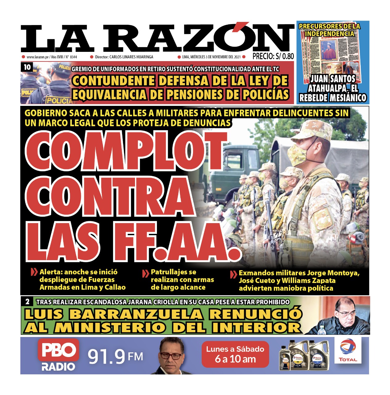 Portada impresa – Diario La Razón (03/11/2021)