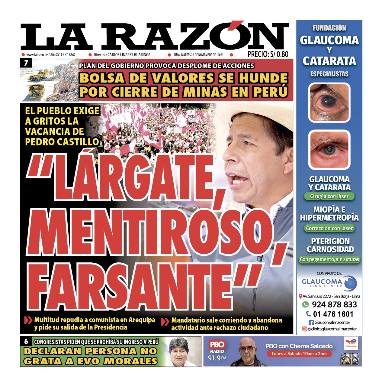 Portada impresa – Diario La Razón (23/11/2021)