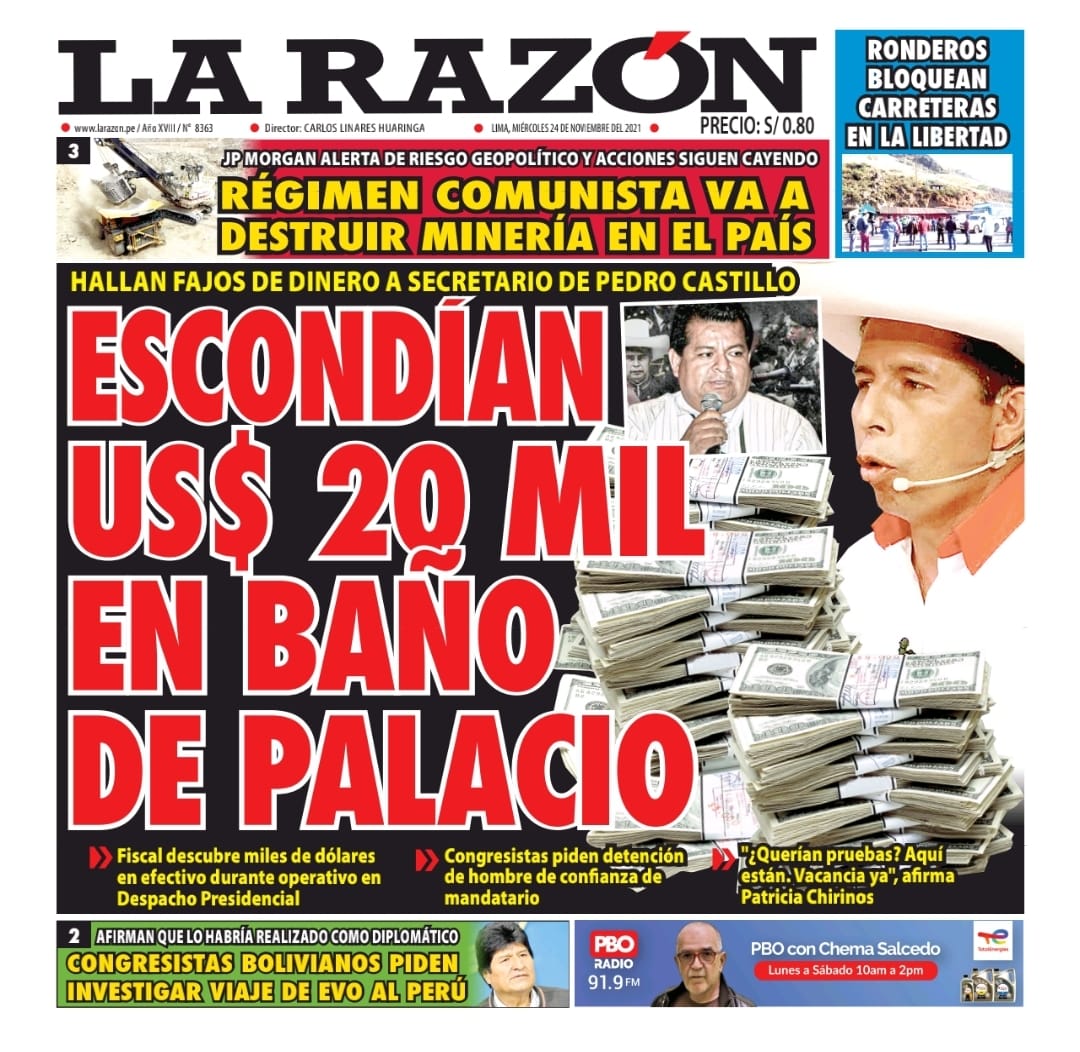 Portada impresa – Diario La Razón (24/11/2021)
