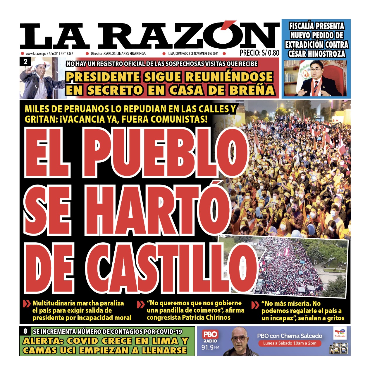 Portada impresa – Diario La Razón (28/11/2021)