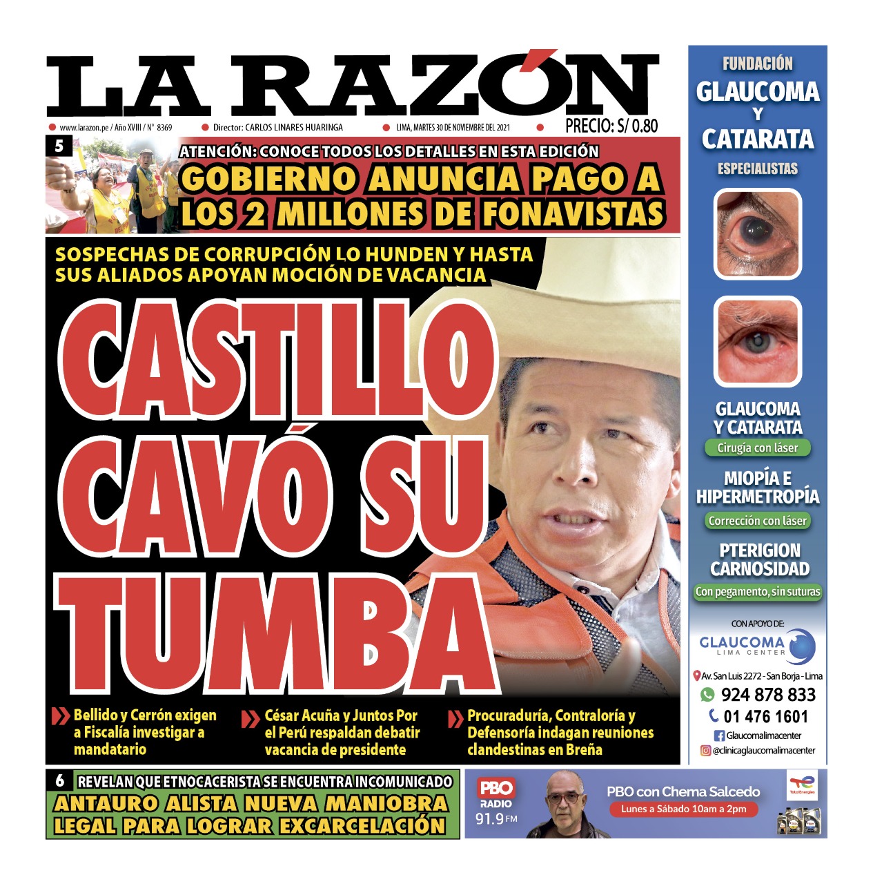 Portada impresa – Diario La Razón (30/11/2021)