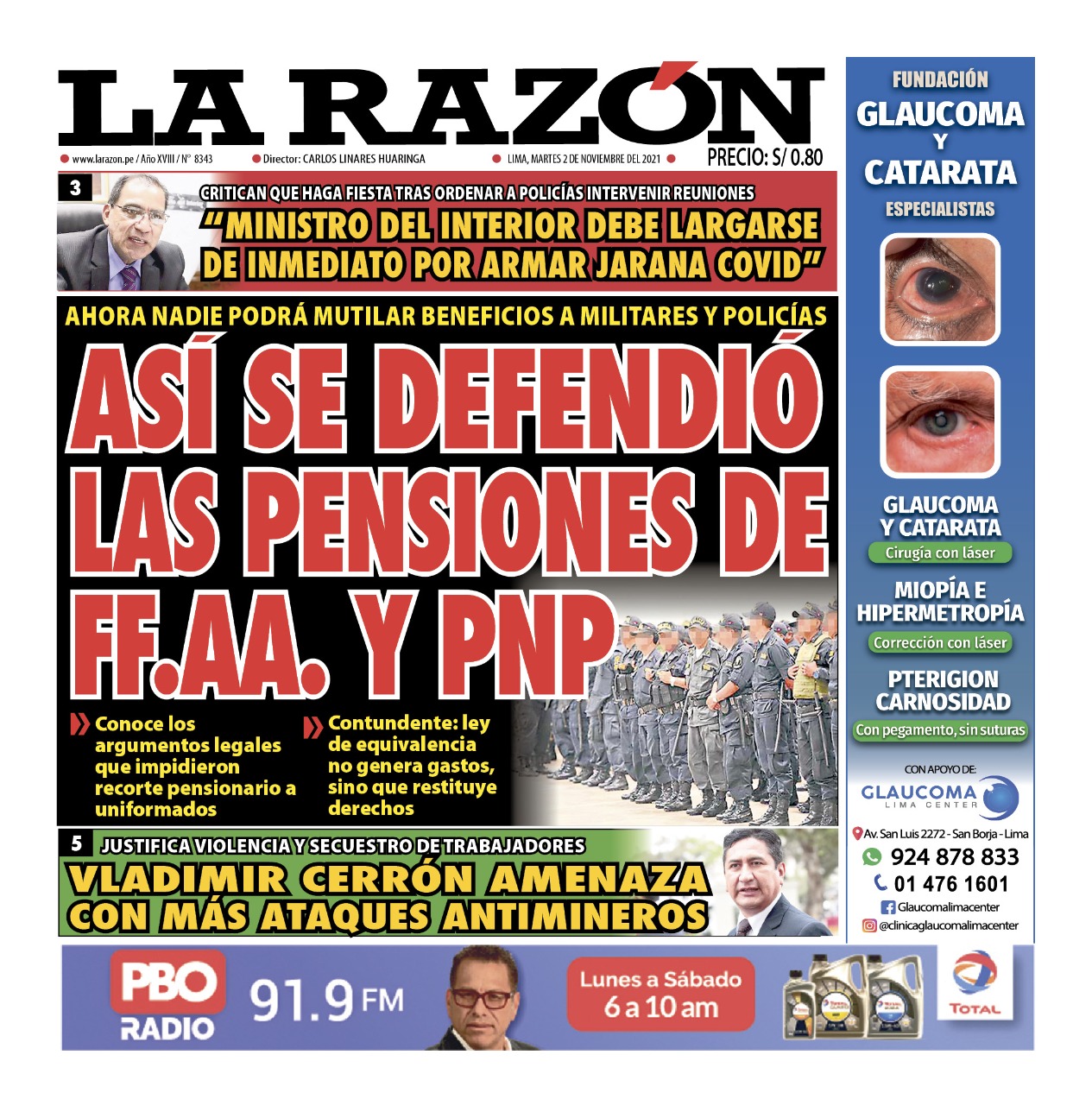 Portada impresa – Diario La Razón (02/11/2021)