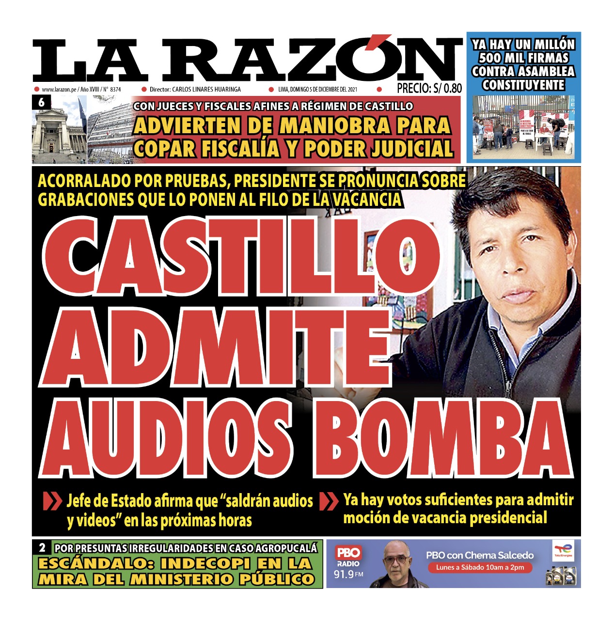 Portada impresa – Diario La Razón (05/12/2021)