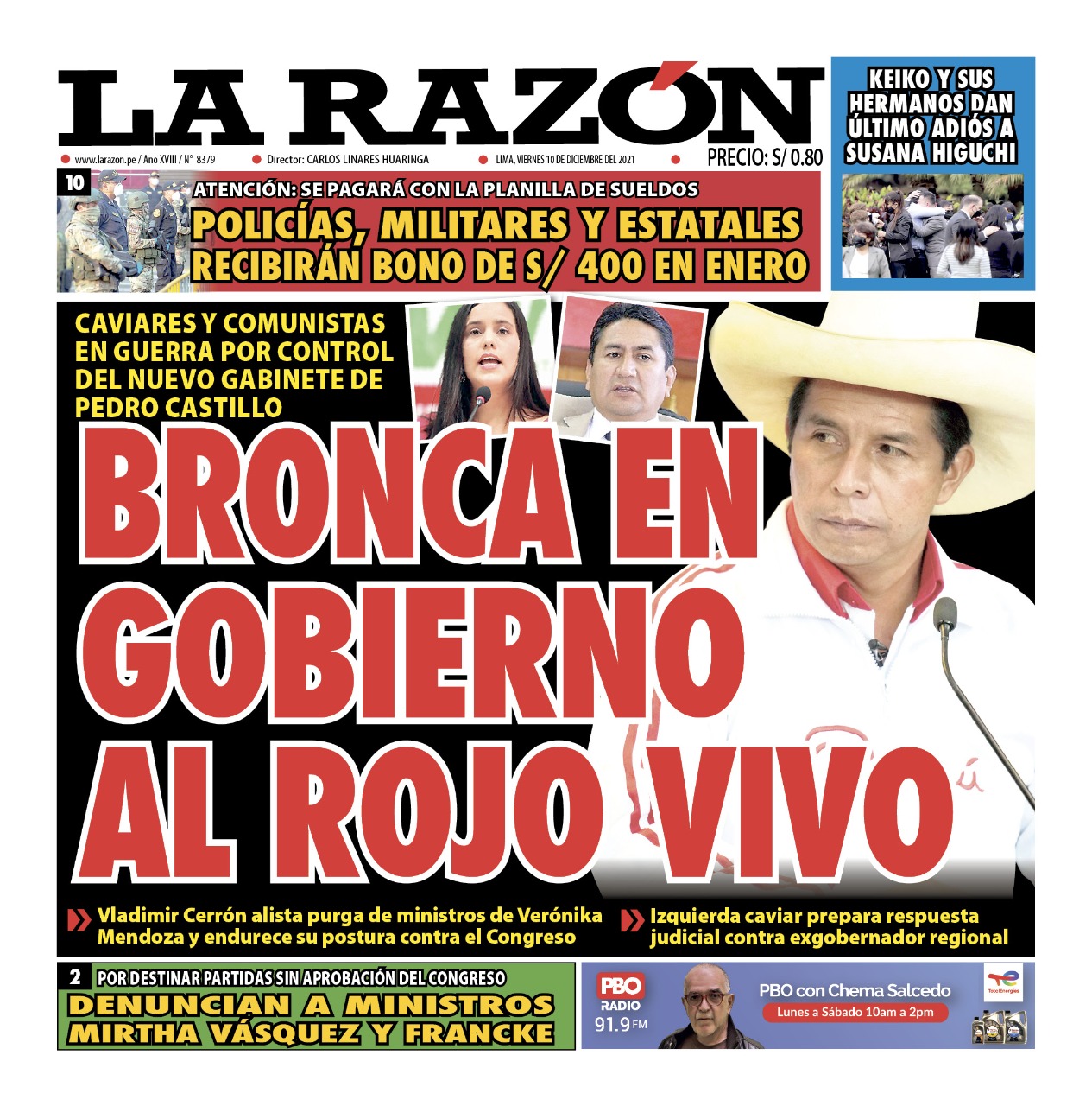 Portada impresa – Diario La Razón (10/12/2021)