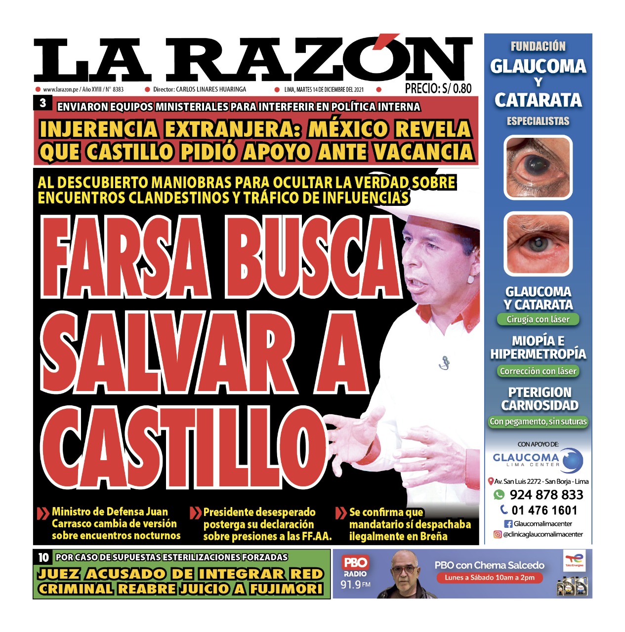 Portada impresa – Diario La Razón (14/12/2021)