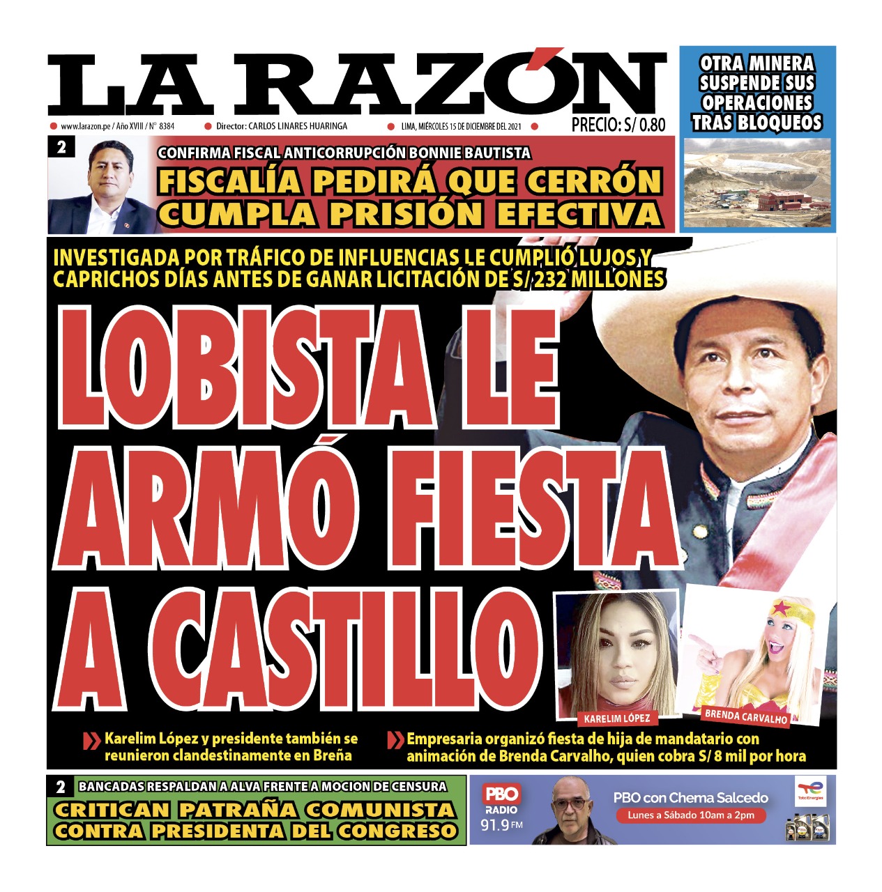 Portada impresa – Diario La Razón (15/12/2021)