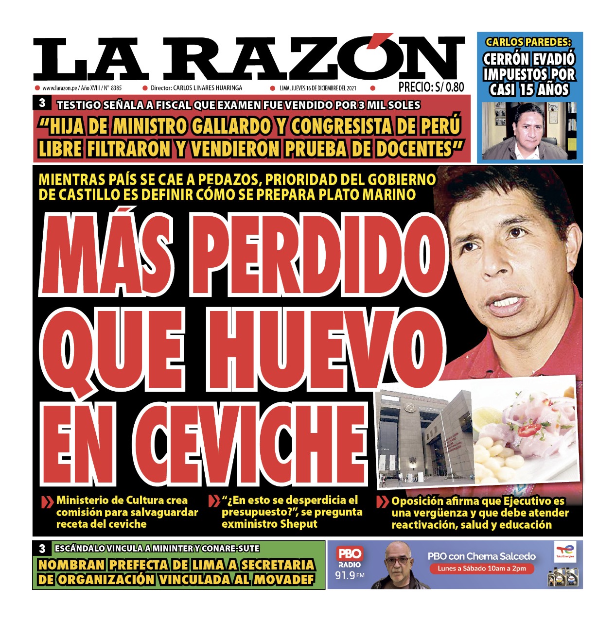 Portada impresa – Diario La Razón (16/12/2021)