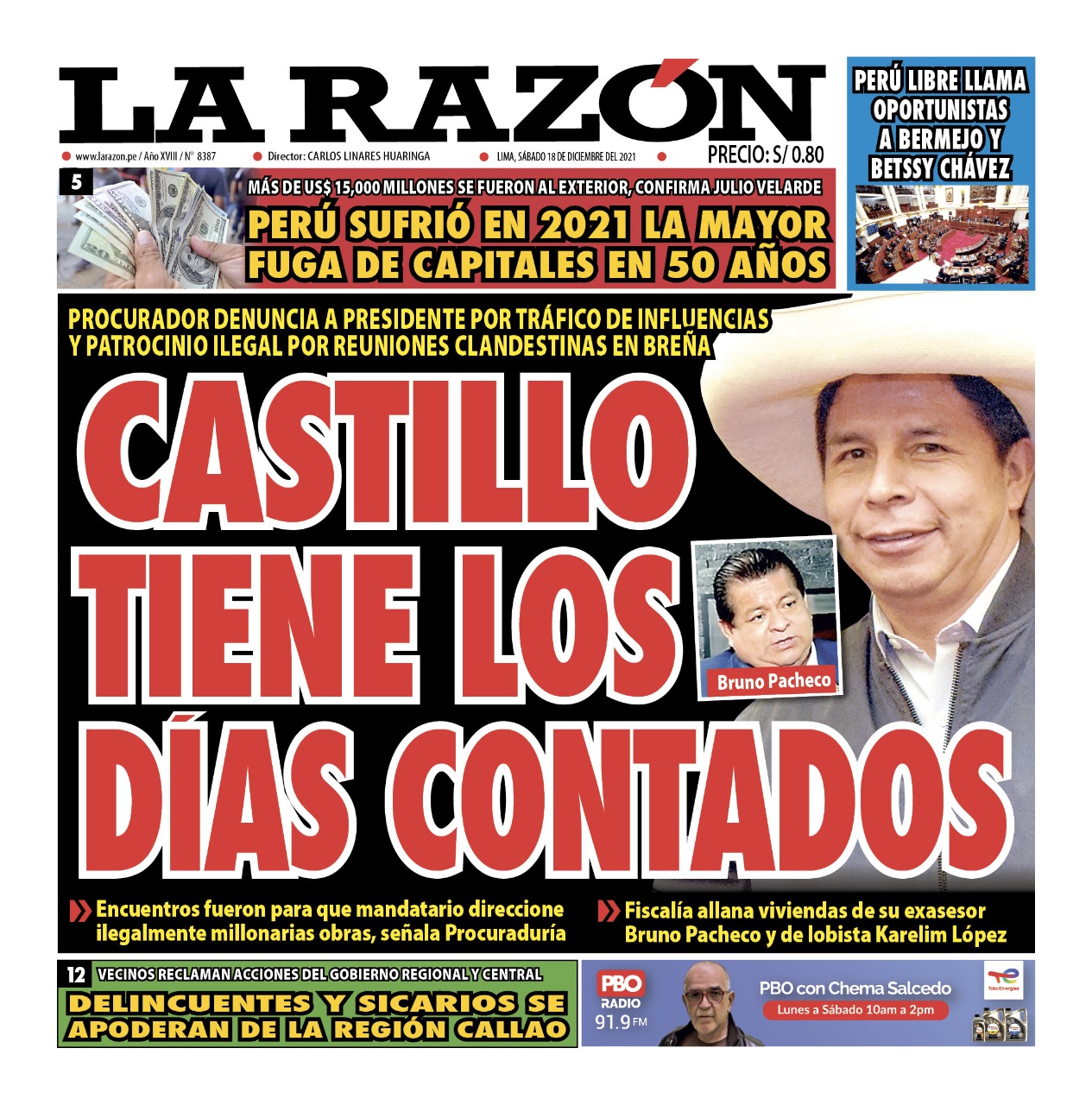 Portada impresa – Diario La Razón (18/12/2021)