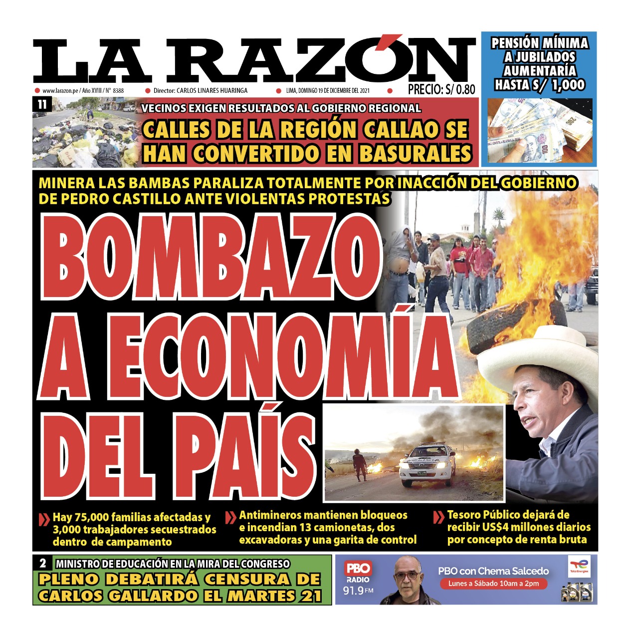 Portada impresa – Diario La Razón (19/12/2021)