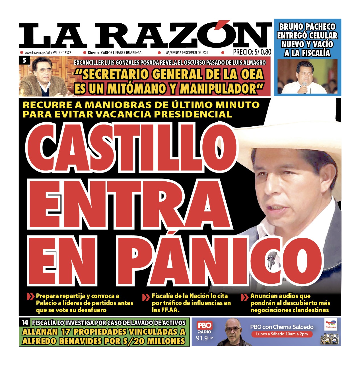 Portada impresa – Diario La Razón (03/12/2021)