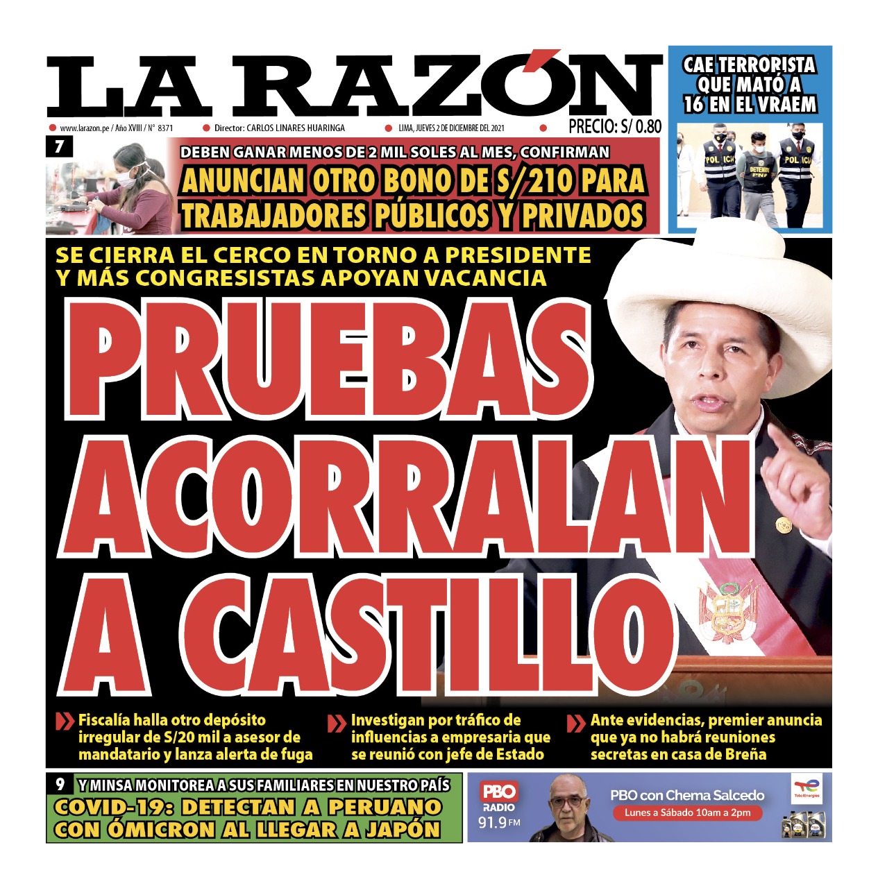 Portada impresa – Diario La Razón (02/12/2021)