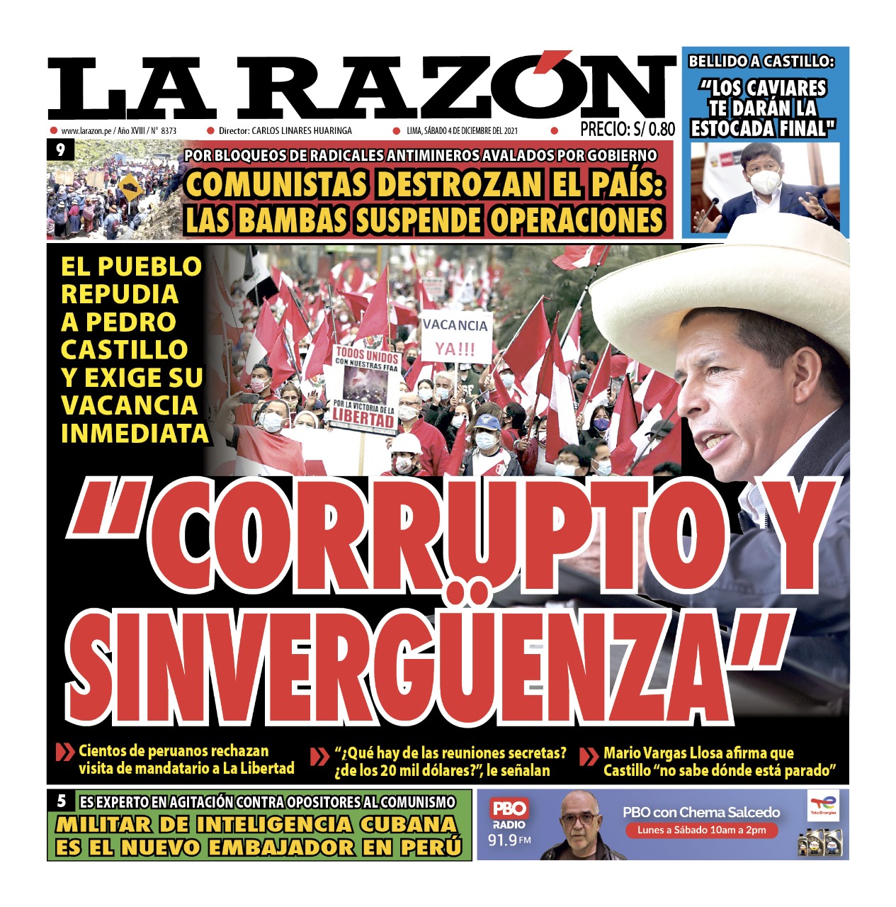 Portada impresa – Diario La Razón (04/12/2021)
