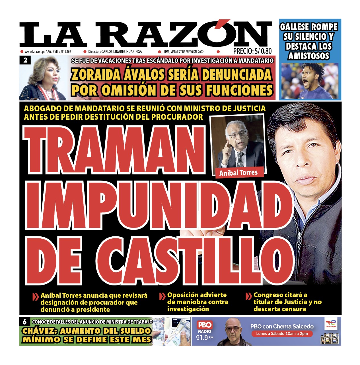Portada impresa – Diario La Razón (07/01/2022)