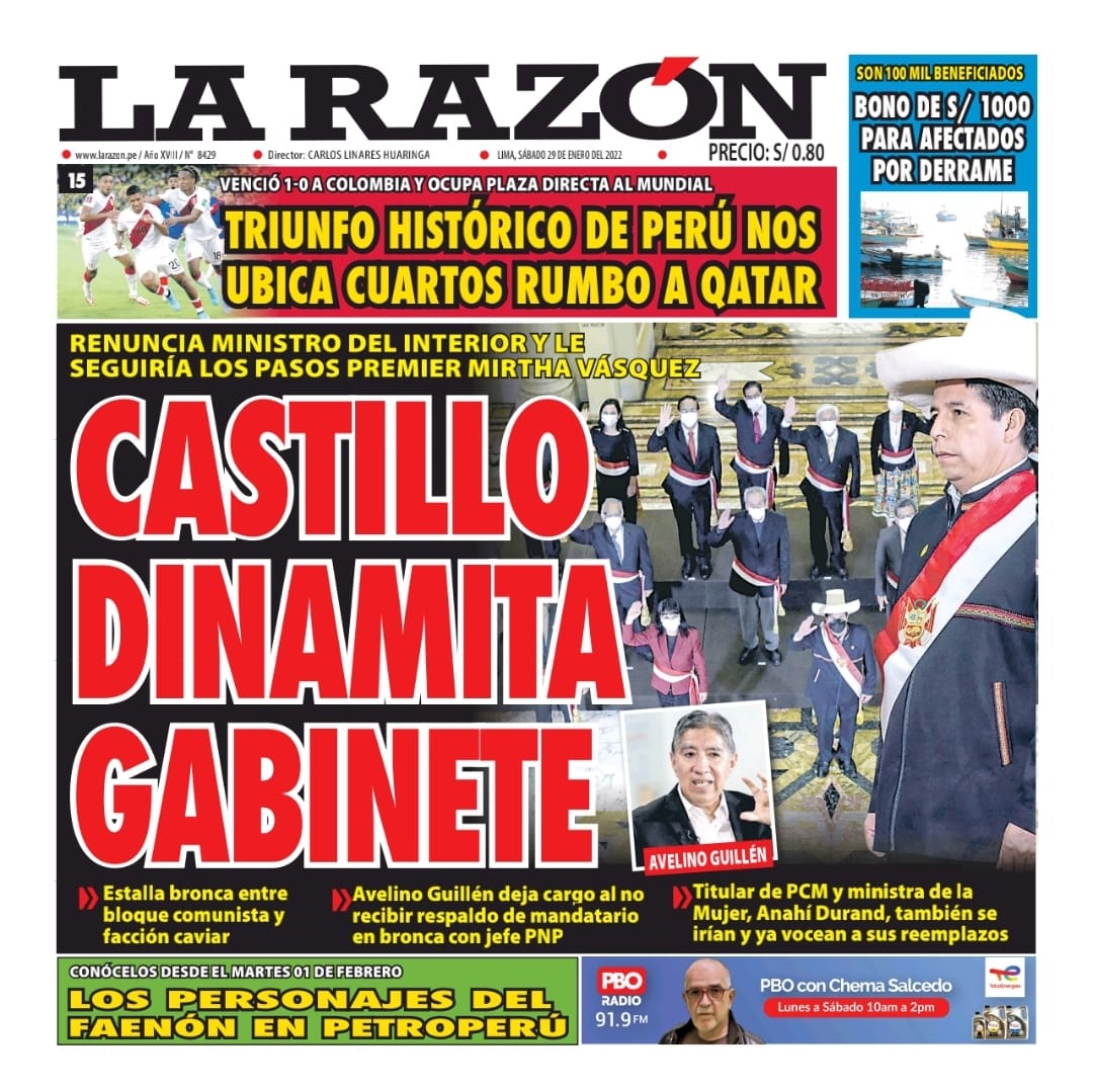Portada impresa – Diario La Razón (29/01/2022)