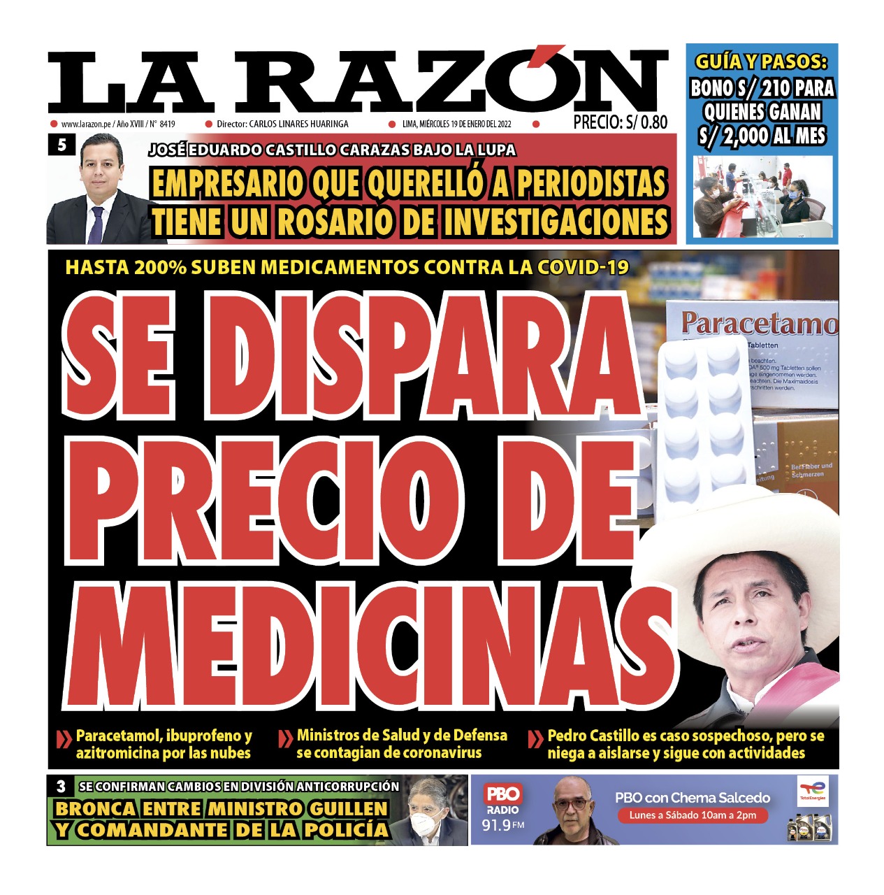 Portada impresa – Diario La Razón (19/01/2022)