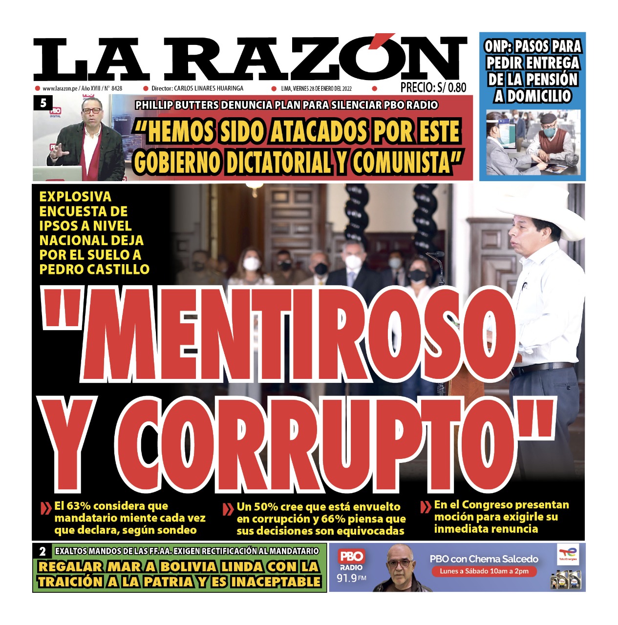 Portada impresa – Diario La Razón (28/01/2022)