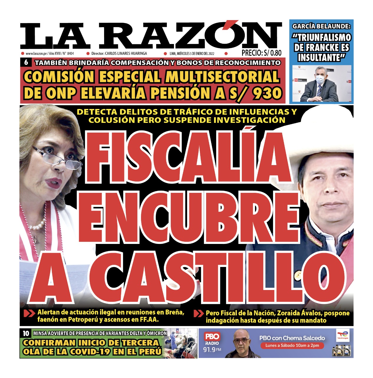 Portada impresa – Diario La Razón (05/01/2022)
