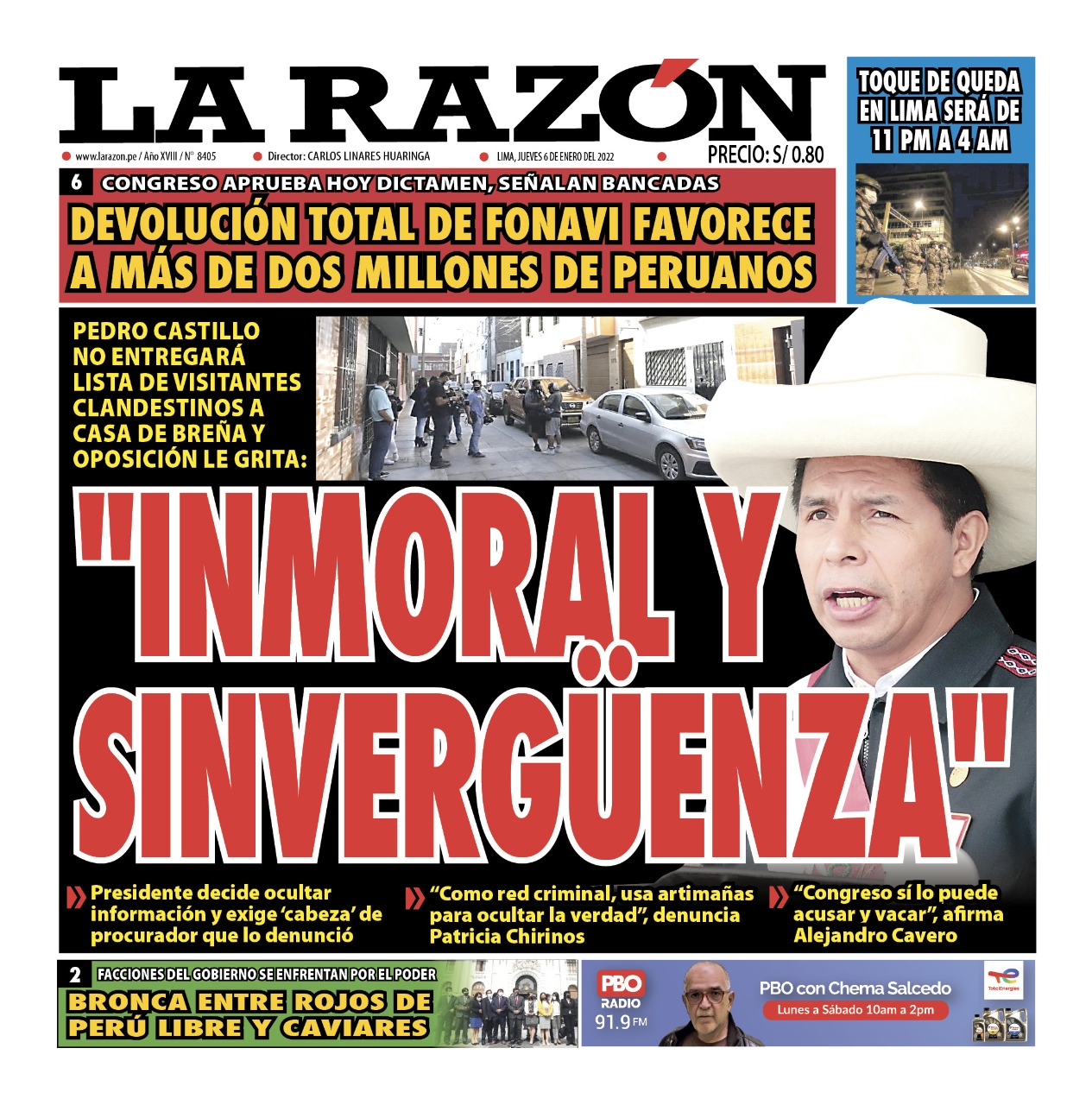 Portada impresa – Diario La Razón (06/01/2022)