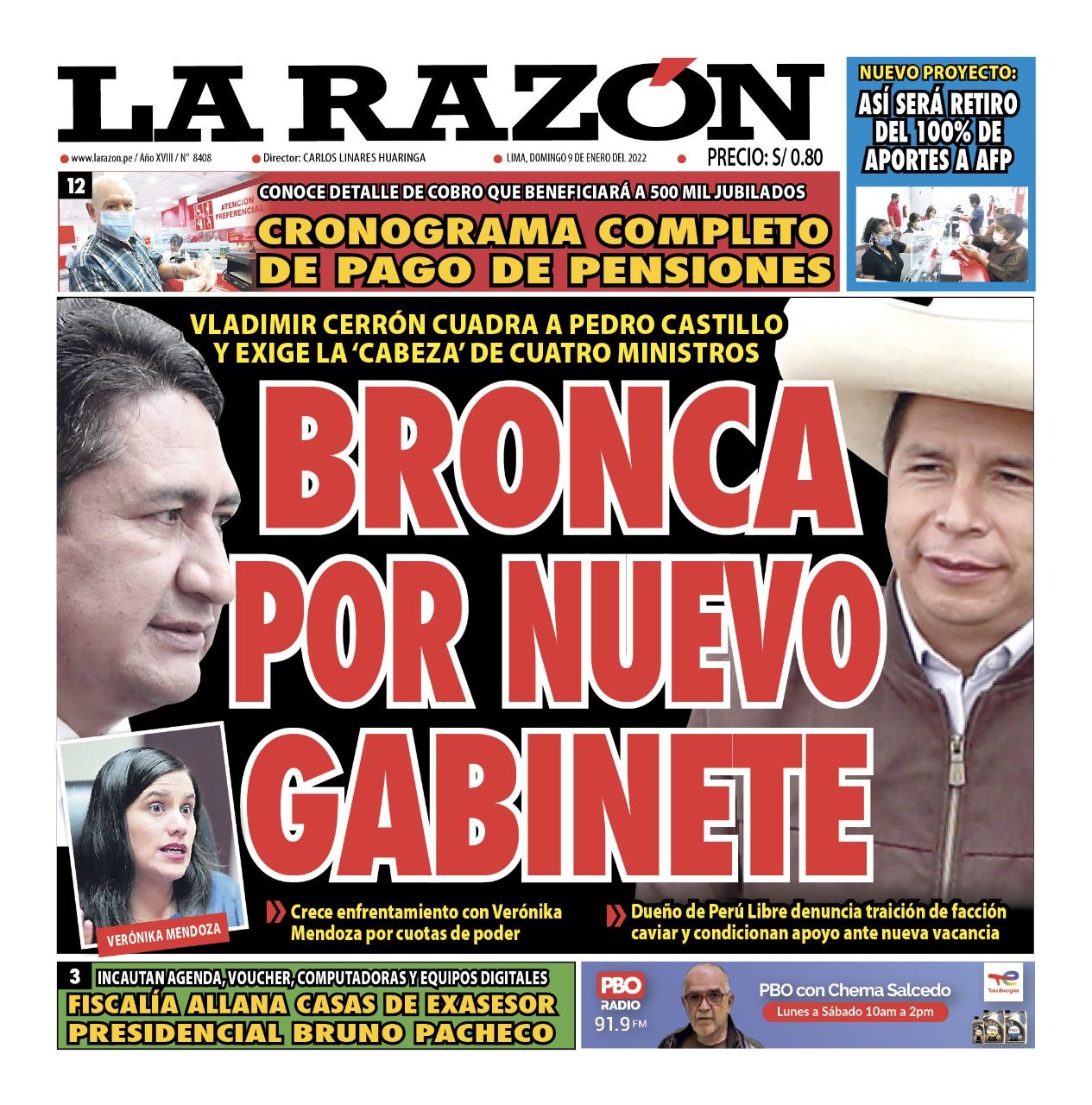 Portada impresa – Diario La Razón (09/01/2022)