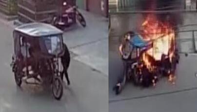 Los vecinos de la urbanización San José en El Agustino se enteraron de lo sucedido y quemaron la mototaxi de los criminales.