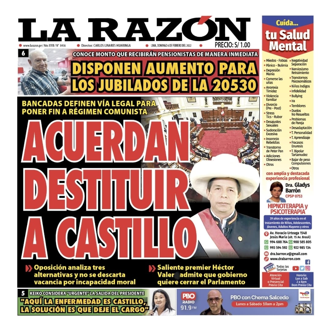 Portada impresa – Diario La Razón (06/02/2022)