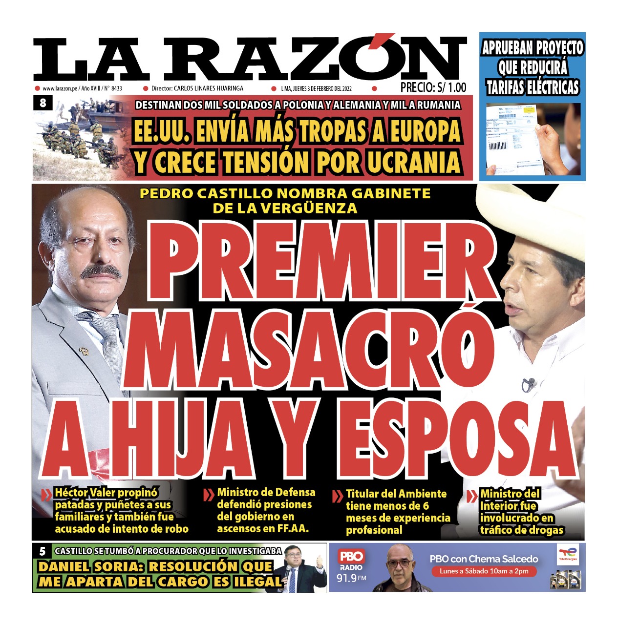 Portada impresa – Diario La Razón (03/02/2022)