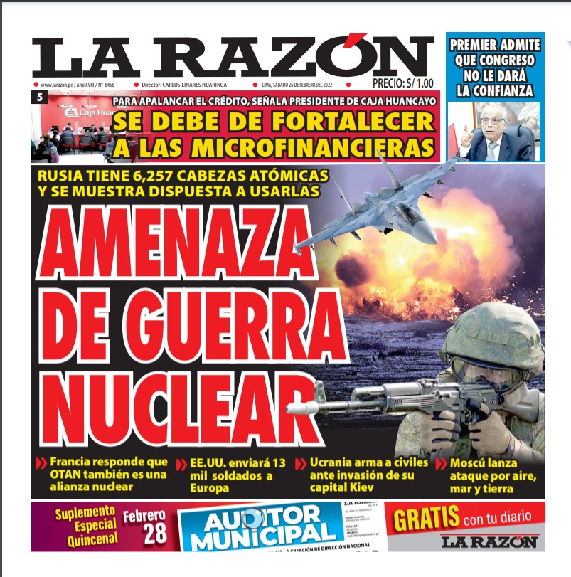 Portada impresa – Diario La Razón (26/02/2022)