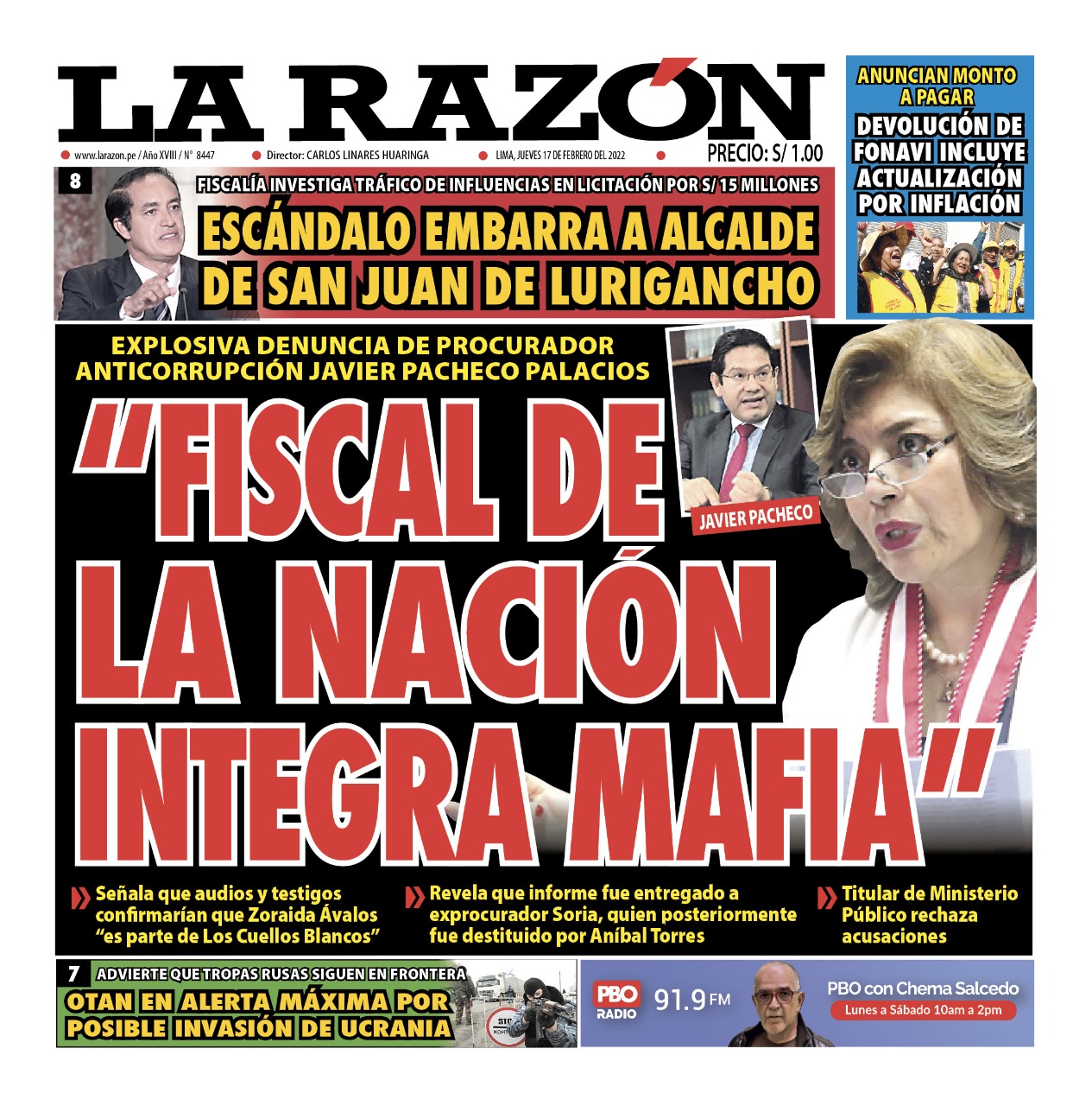 Portada impresa – Diario La Razón (17/02/2022)