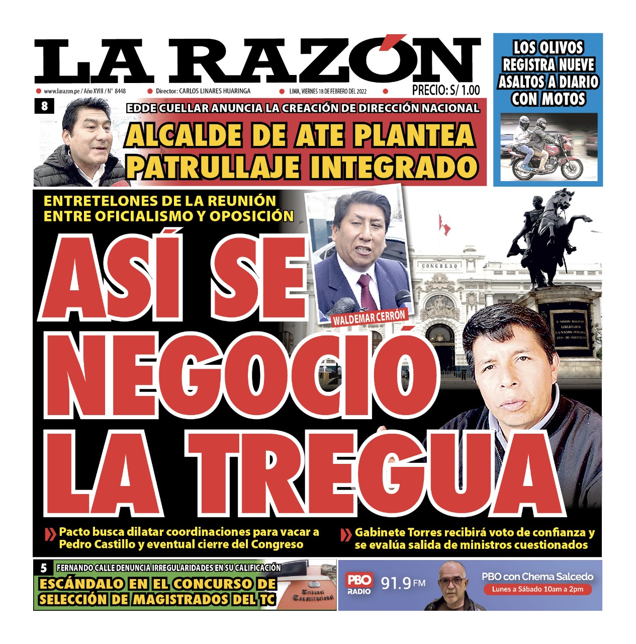 Portada impresa – Diario La Razón (18/02/2022)